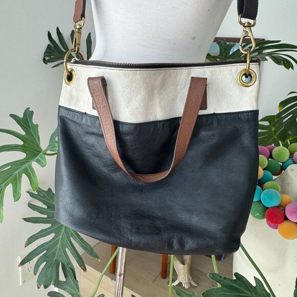 Fossil Keely Tote Bag Purse Color Block Pebbled Leather Crossbody Strap - Picture 5 of 16